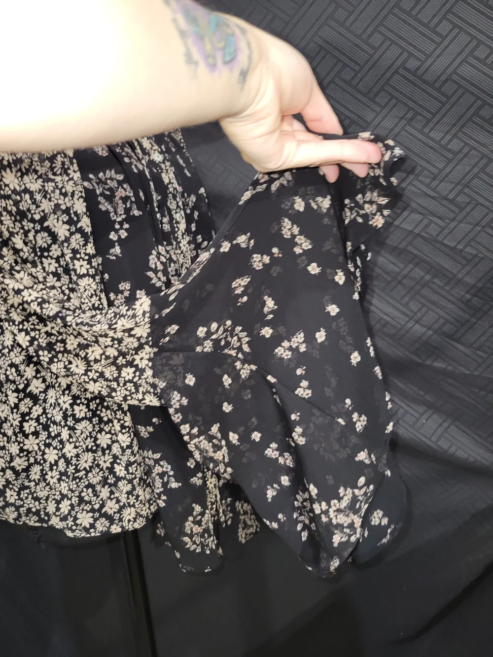 Free People Serena Floral Bell Sleeve Printed Blouse Black Combo Lrg